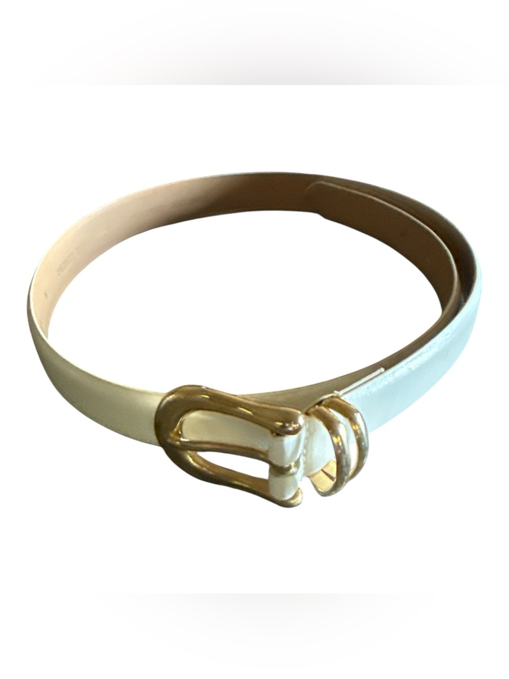 White Leather Belt Womens Gold Tone Buckle Medium Minimalist Classic Waist Belt
